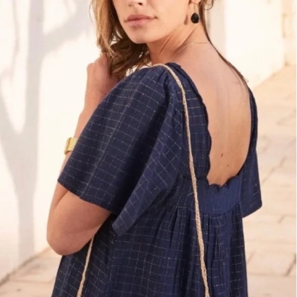 Sezane Caitlin Dress in Navy Blue with Gold Threads with bonus Tote Bag! - Picture 9 of 17
